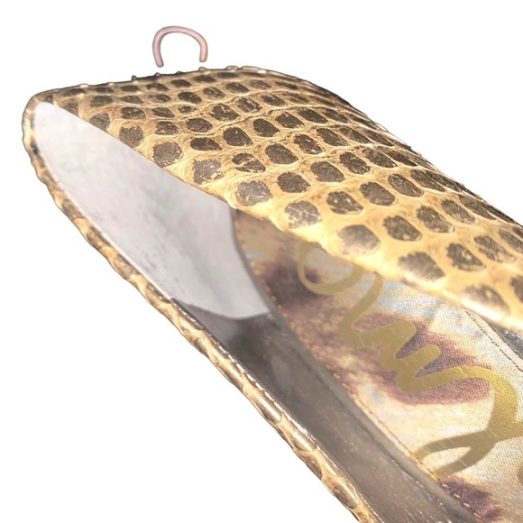 Sam Edelman Evan Snakeskin Gold Spike Heels Size 6 - Picture 7 of 15